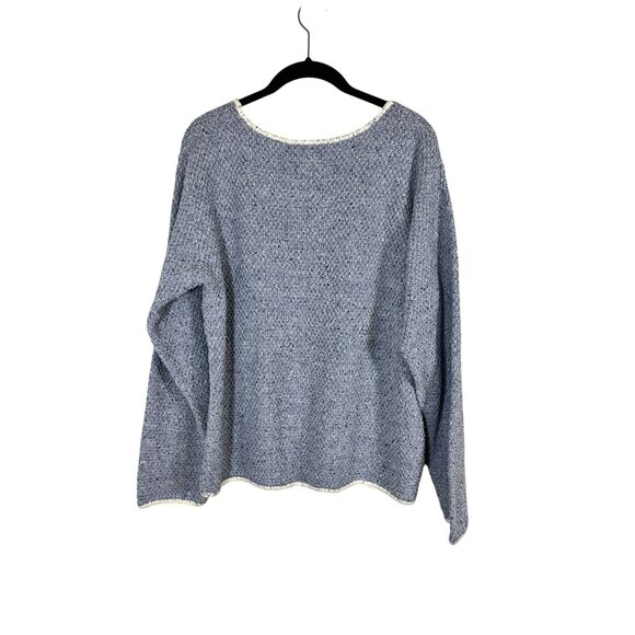 Retro Knit Sweater M Blue Coastal Nautical Preppy Old Money Neutral Classic Chic - Picture 8 of 9